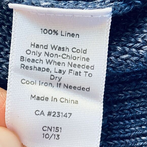 Talbots Cardigan Sweater Womens Size Large Navy Blue Open 100% Linen Lightweight - Picture 6 of 6